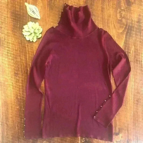 Club Monaco | Turtleneck Sweater w/Small Gold Buttons on Sleeves and Neck - Picture 1 of 5